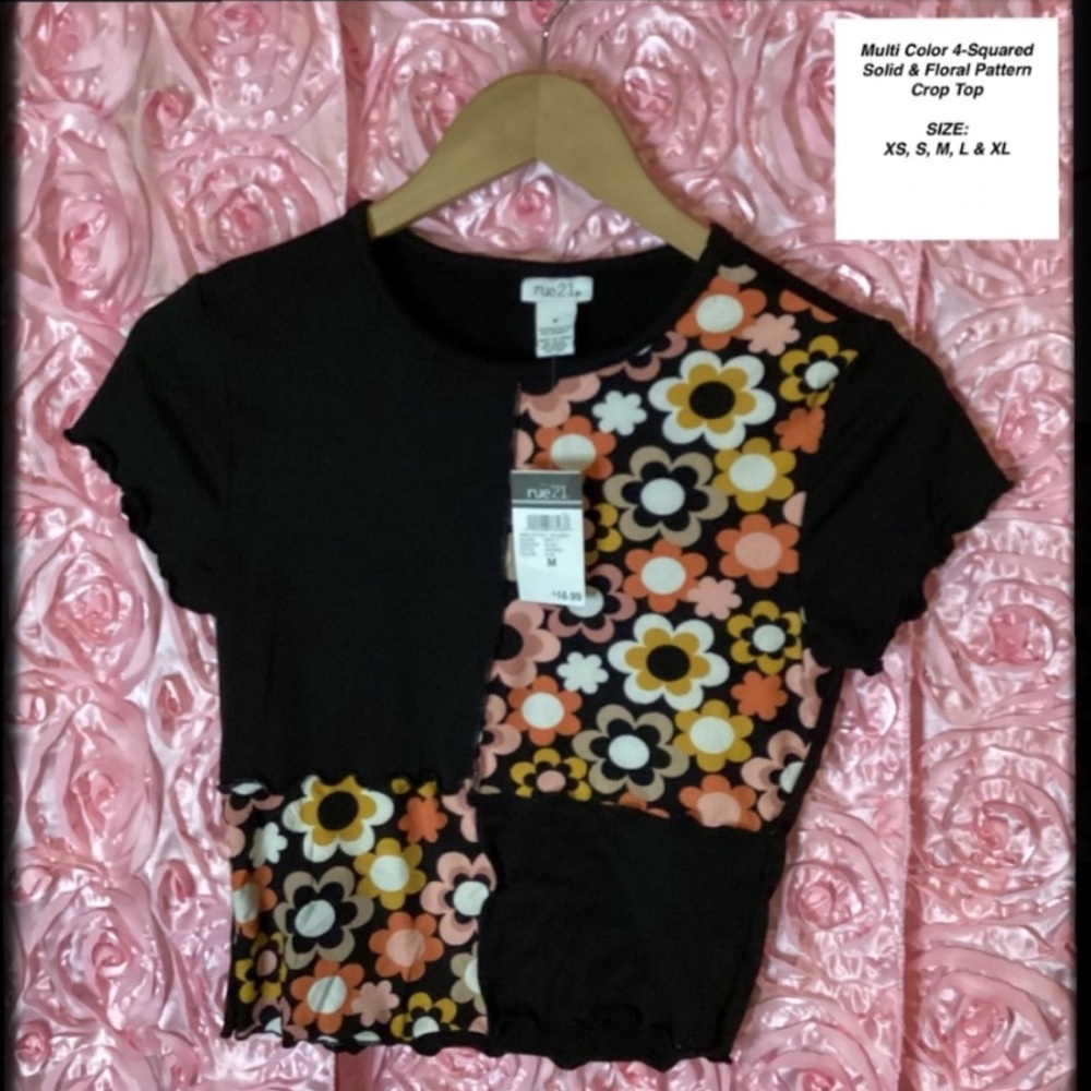 🐣 Rue21 Womens Teens Crop Top Shirt Black Multi Color Size XS